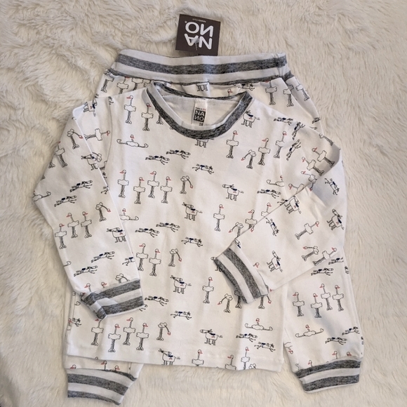 NANO baby 2-pc Outfit Grey Stripe Trim Funny Animal Graphic Unisex 18m - Picture 2 of 7